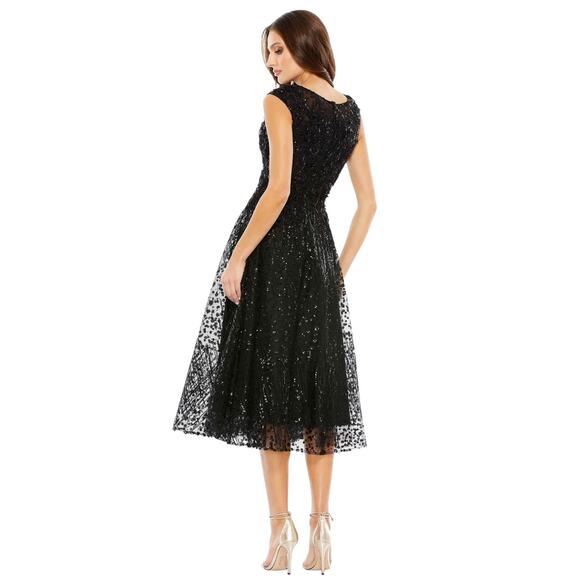 Mac Duggal A20398 Black Floral Embroidered Sequin Midi Dress Size 8 $498 - Picture 3 of 7